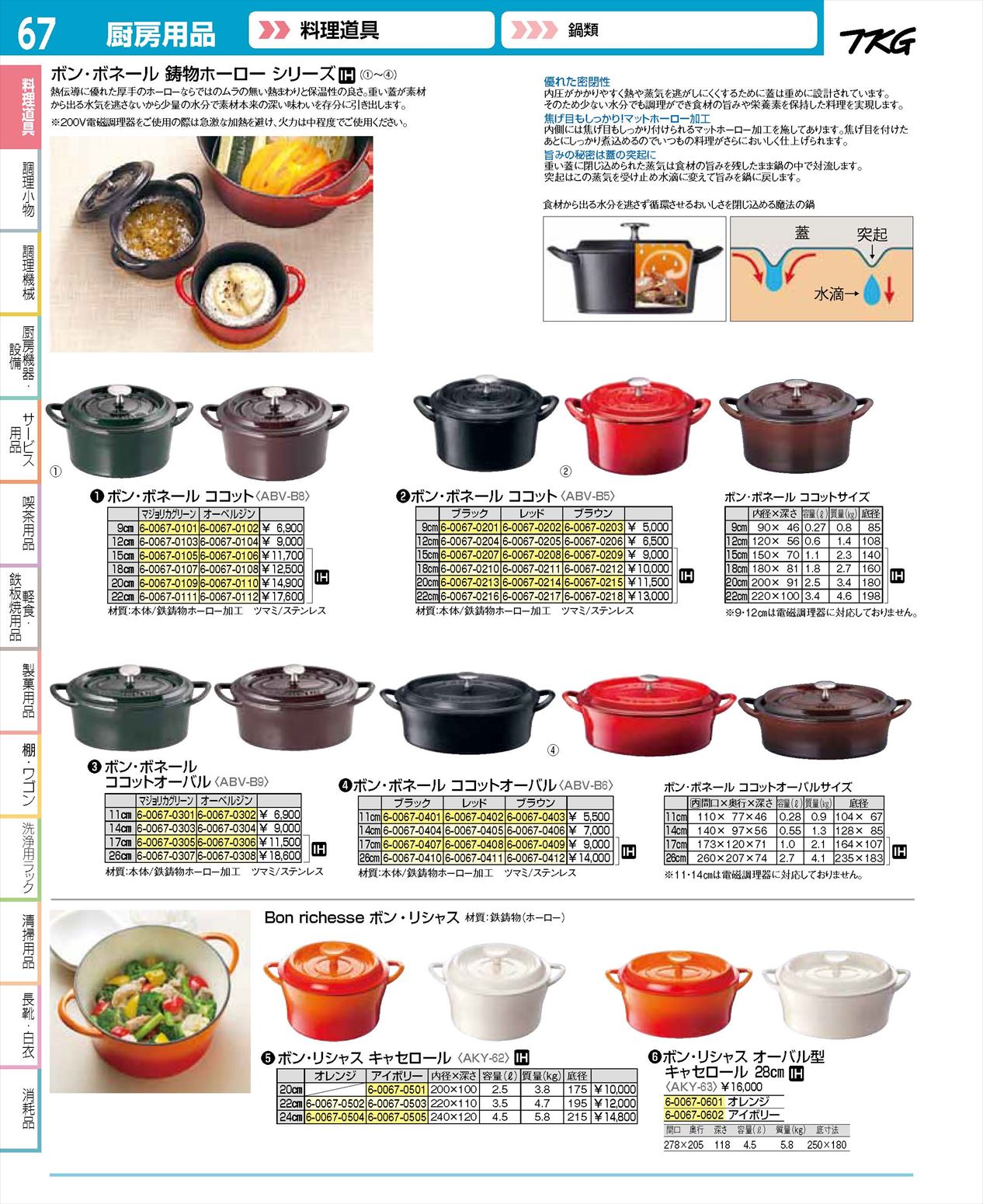 6601 ボン・ボネール オーバル14 鉄鋳物製ホーロー鍋 4個セット